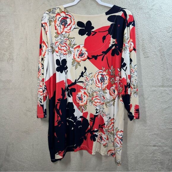 JM Collection Artsy Sharkbite Hem Floral Tunic Top Size Office Flowy Women’s XXL - Picture 6 of 7
